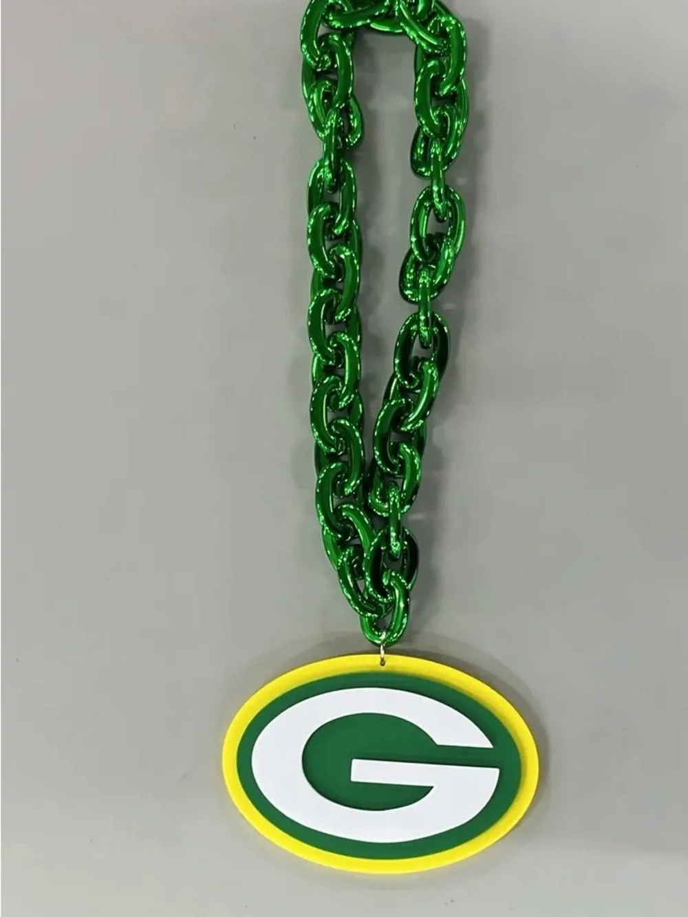Green Chunky Chain Necklace with Green Bay G Pendant